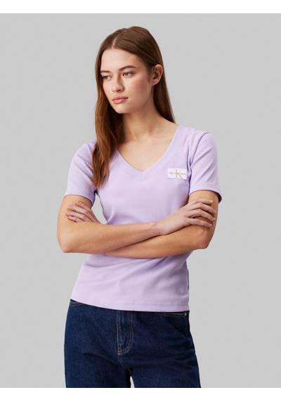 Футболка с нашивкой-логотипом бренда WOVEN LABEL RIB V-NECK TEE