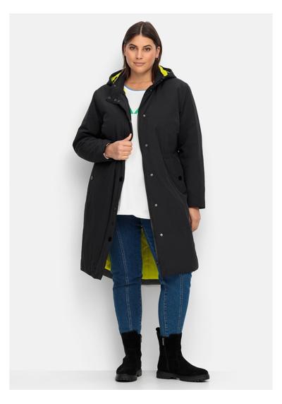 Функциональное пальто с капюшоном и контрастной подкладкой, водоотталкивающее.