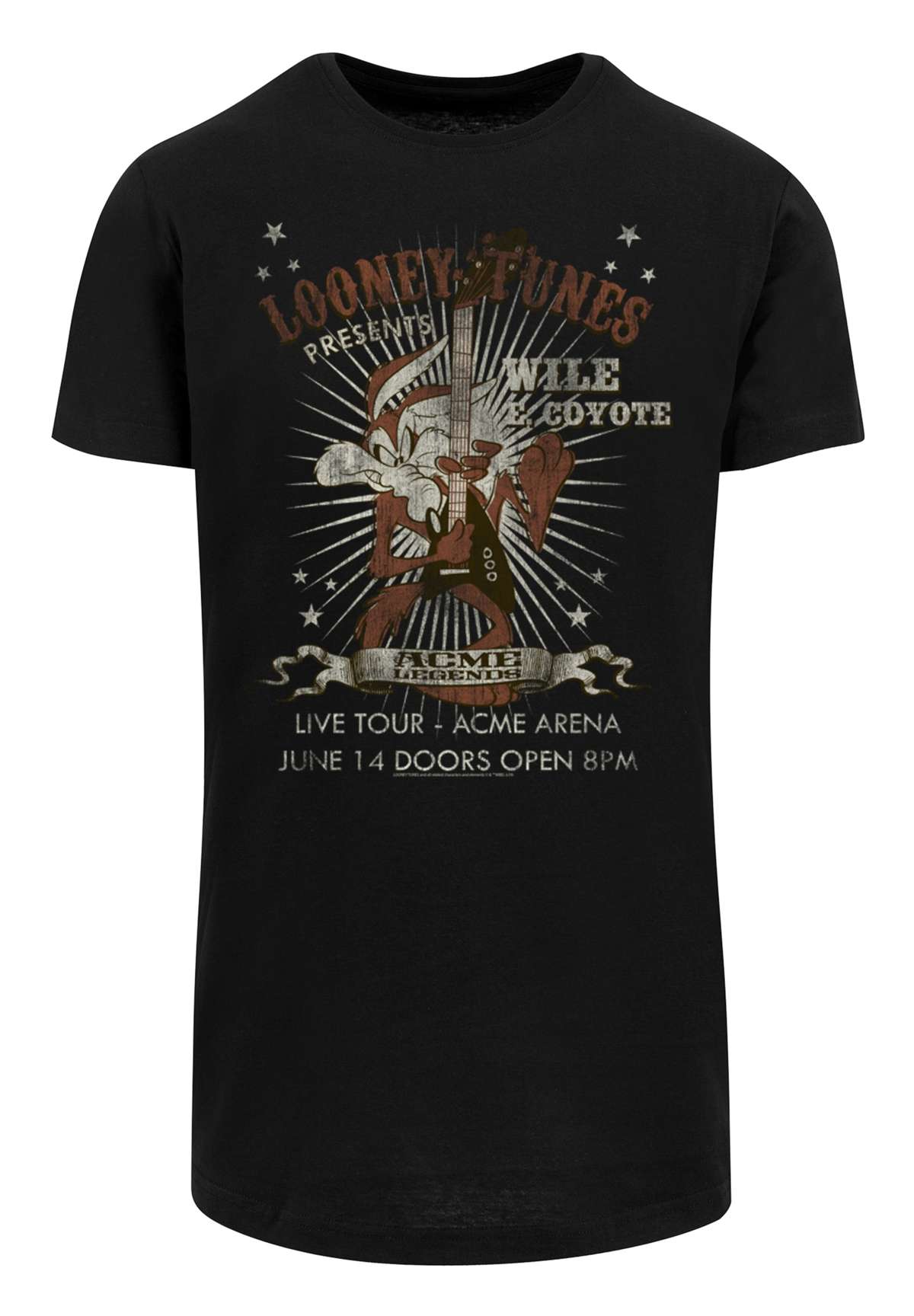 Рубашка с коротким рукавом Herren Wile E Coyote Guitar -BLK with Shaped Long Tee