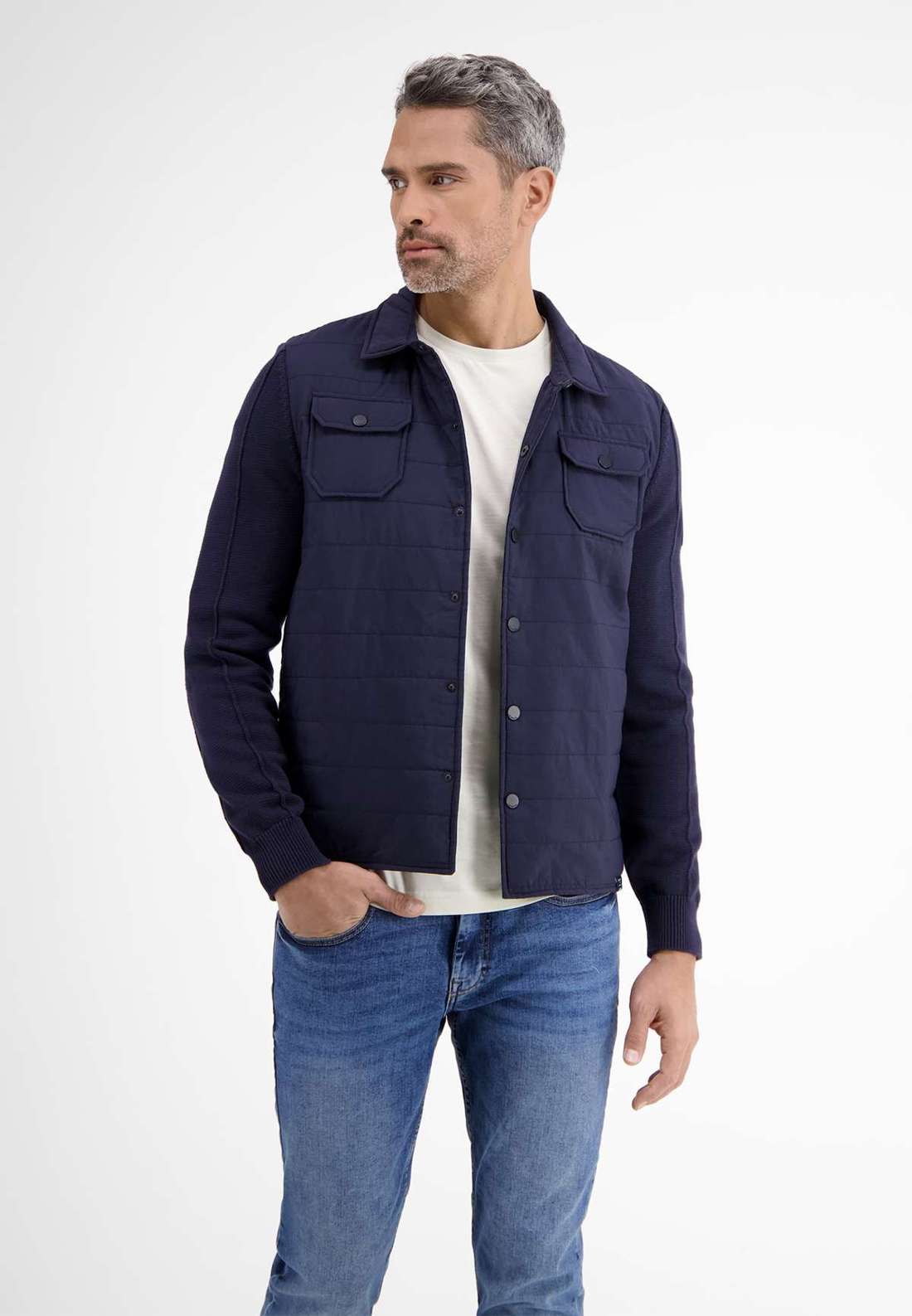 Кардиган LERROS Strickjacke mit Nylon-Steppoptik