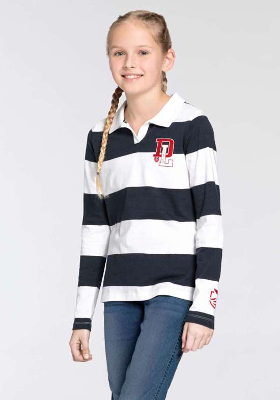 Рубашка с длинными рукавами и узором в широкую полоску и принтом на груди