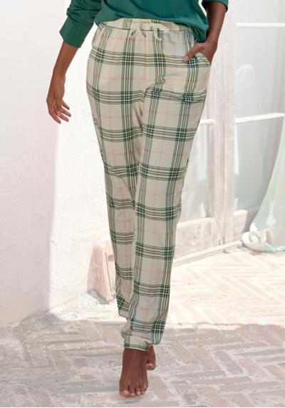 Пижамные брюки с бархатной лентой на эластичном поясе с кулиской.