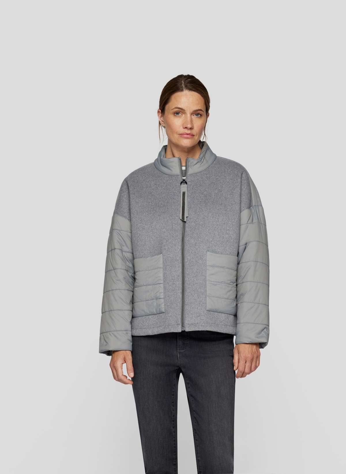 Блуза Jacke mit Stehkragen und modernem Material-Mix