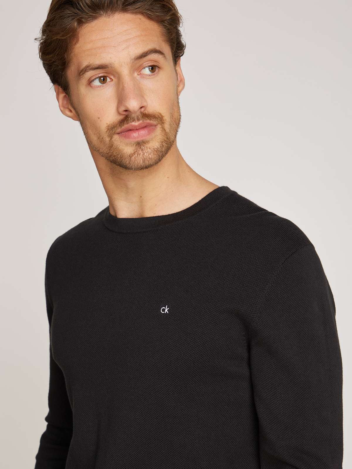 Свитер с круглым вырезом и вышивкой логотипа MICRO PIQUE STRUCTURE SWEATER