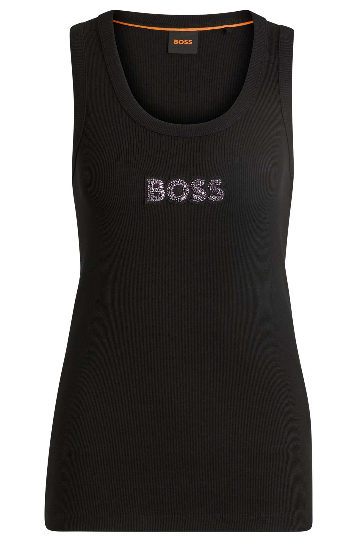 Майка с вышивкой BOSS из стразов C_Ematite_stonebadge
