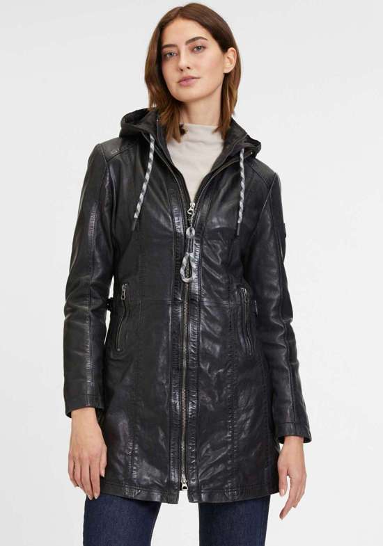 Кожаное пальто со вставкой на капюшоне GWMargo