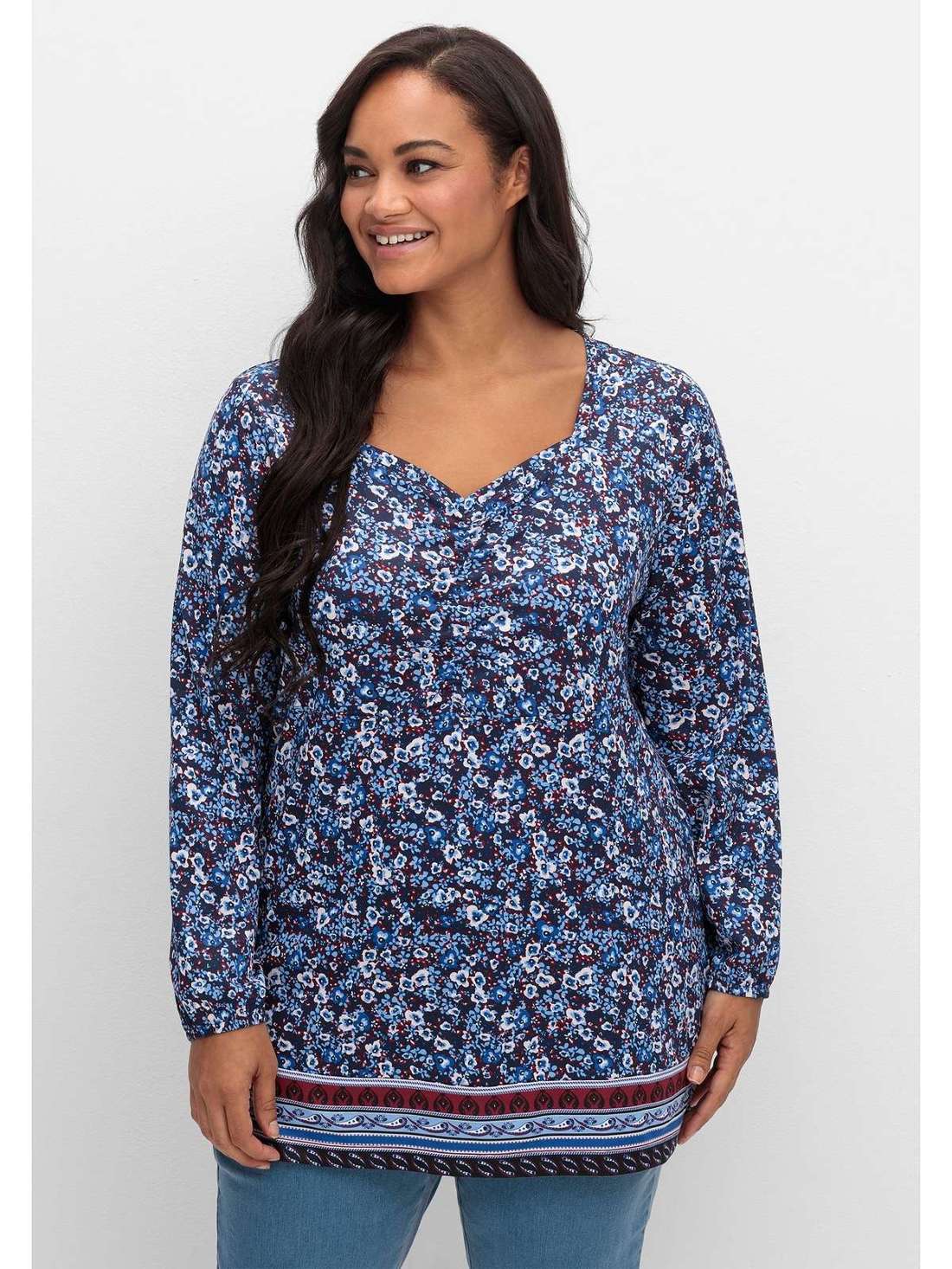 Рубашка А-силуэта с длинными рукавами и рюшами Große Größen