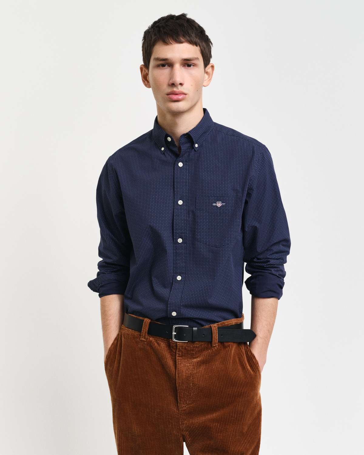 Рубашка с длинными рукавами и изящным узором. REG MICRO PRINT SHIRT