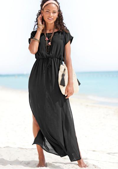 Пляжное платье из слегка прозрачной ткани, платье макси с разрезом, летнее платье.