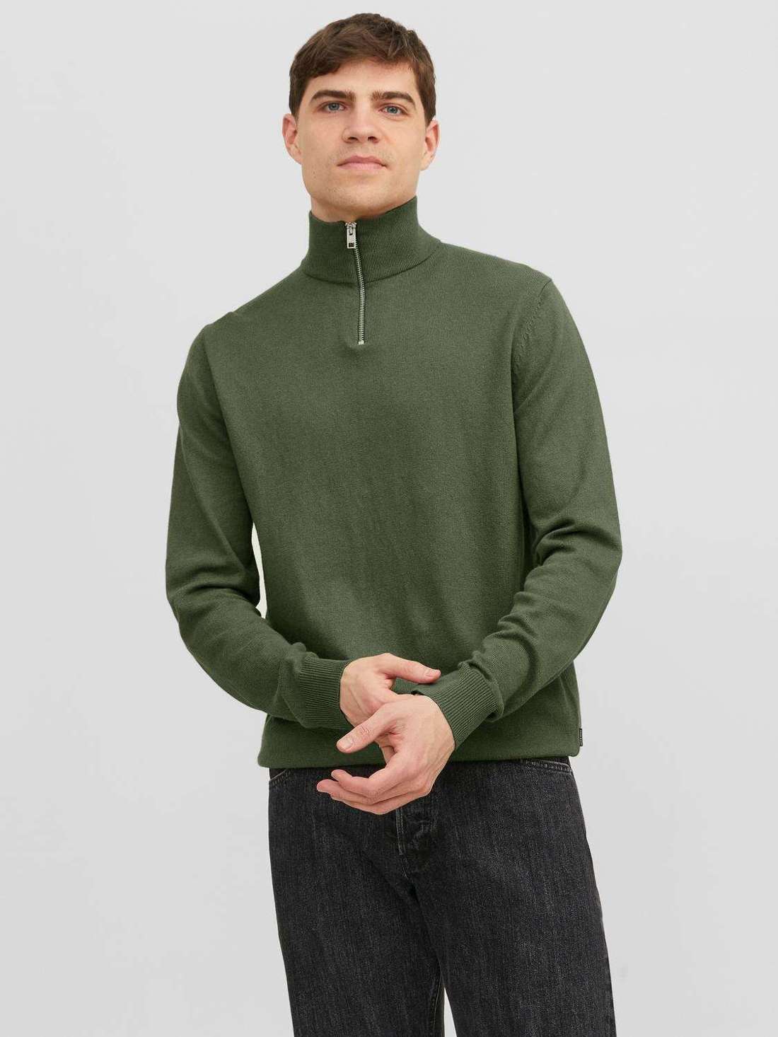 Тройер с ребристыми манжетами. JJEEMIL KNIT HALF ZIP NOOS