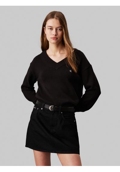 Свитер с V-образным вырезом и нашивкой-логотипом CK EMBRO BADGE V-NECK SWEATER
