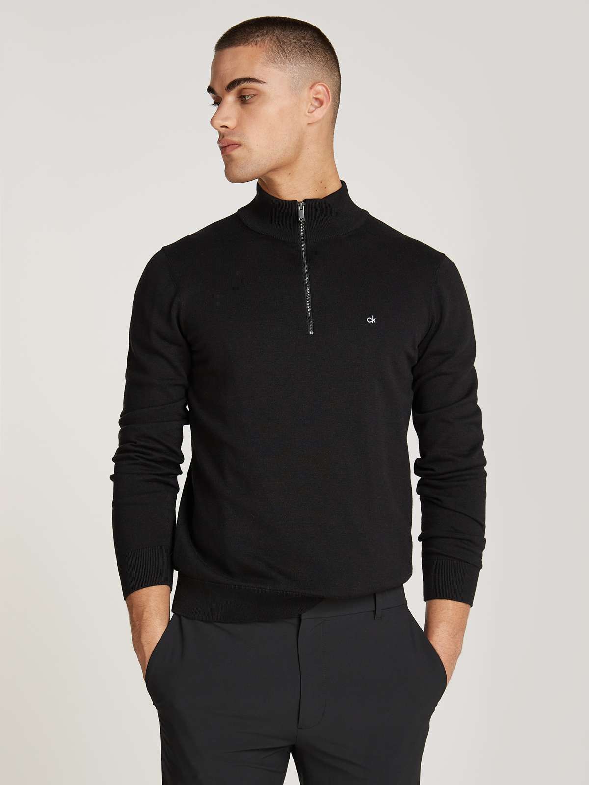 Свитер с воротником стойкой и вышивкой логотипа COTTON SILK BLEND QUARTER ZIP