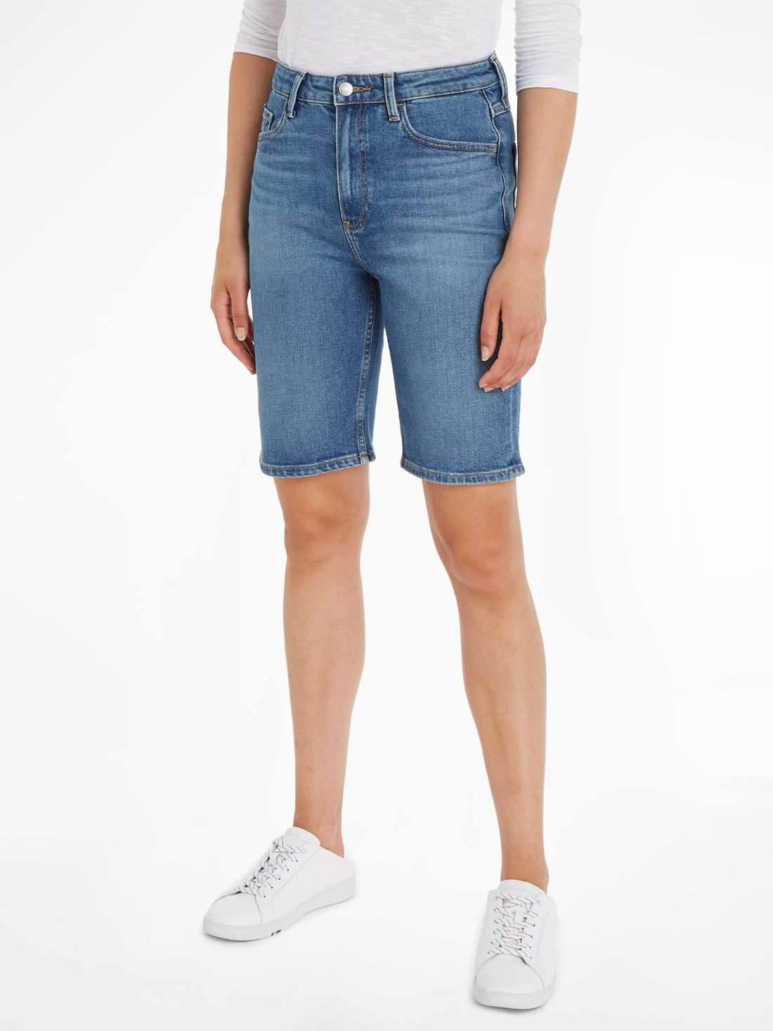 Синие шорты с эффектом потертости DNM SLIM SHORT HW MEL