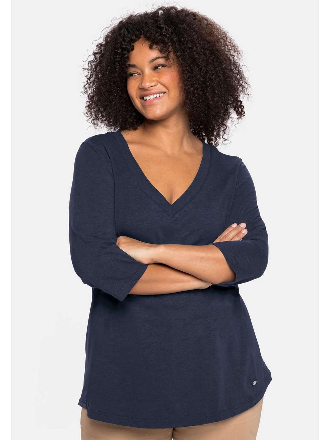 Рубашка с рукавом 3/4 и боковой вставкой из тканого материала. Große Größen