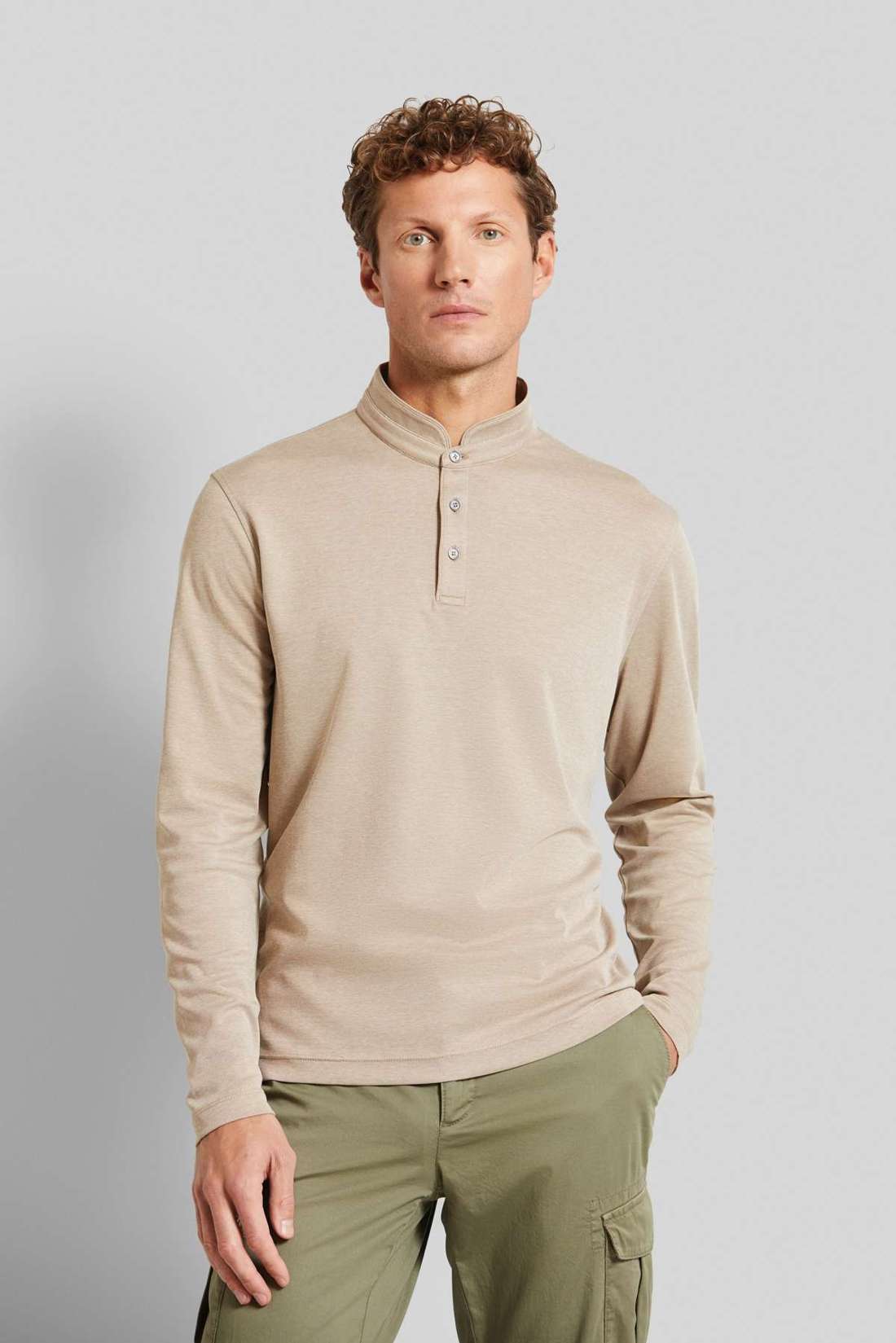 Рубашка-поло с длинными рукавами и воротником-стойкой