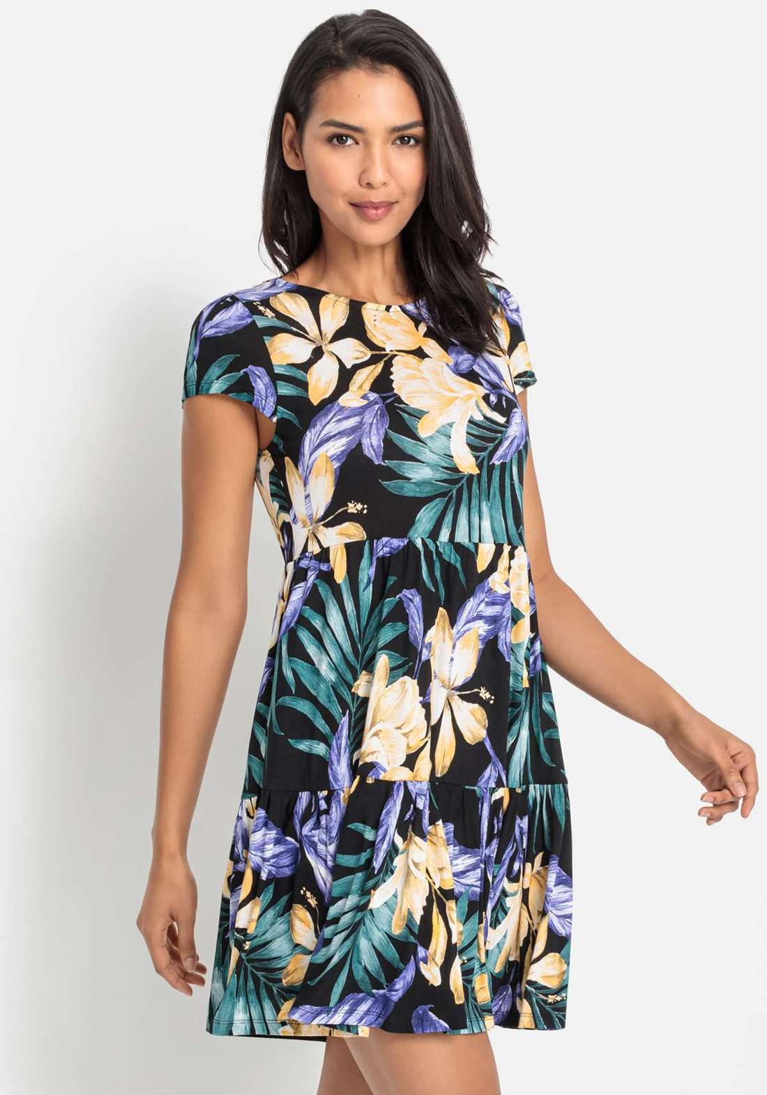 Платье из джерси с принтом по всей поверхности и вырезом на спине