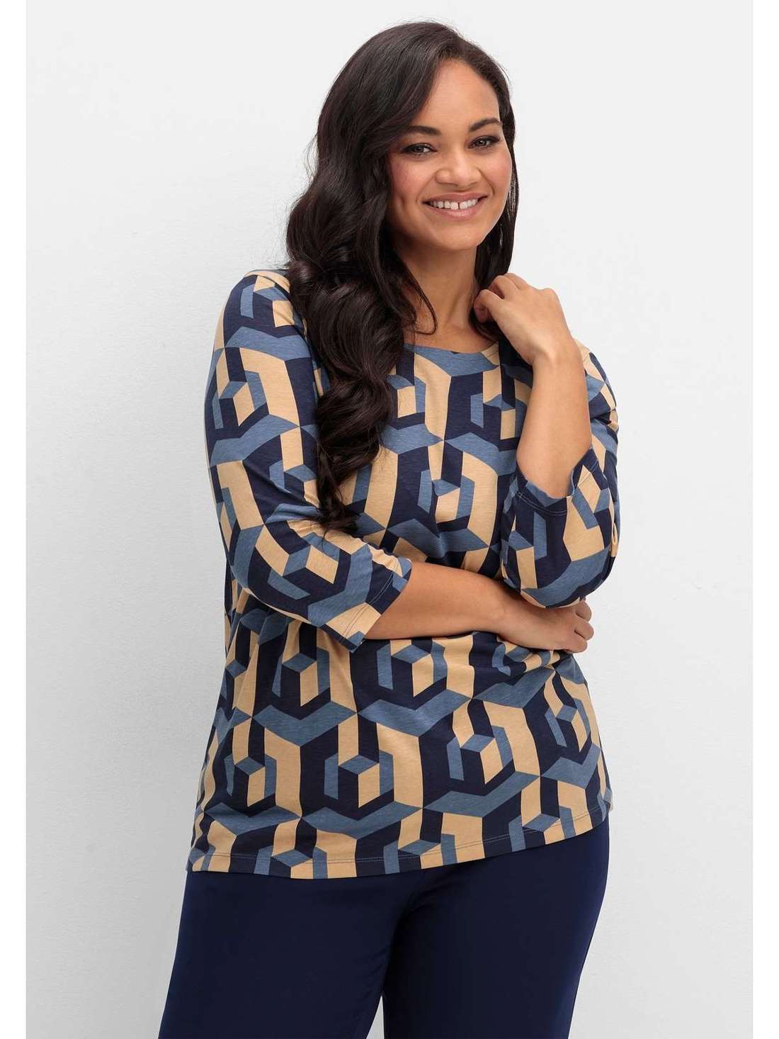 Рубашка с рукавом 3/4 и графическим принтом Große Größen