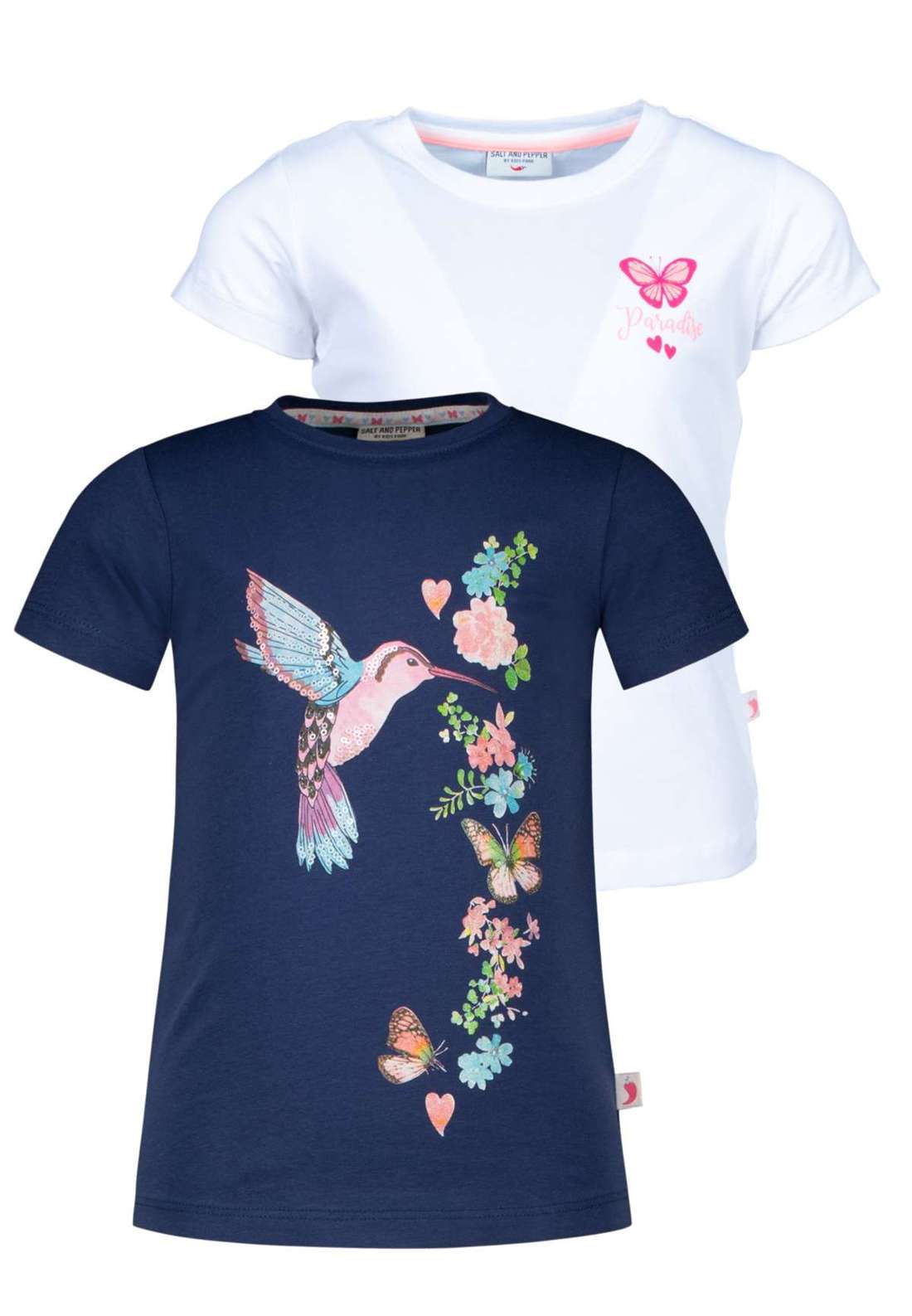 Футболка (2 пары) с изображением колибри и цветочной лозы