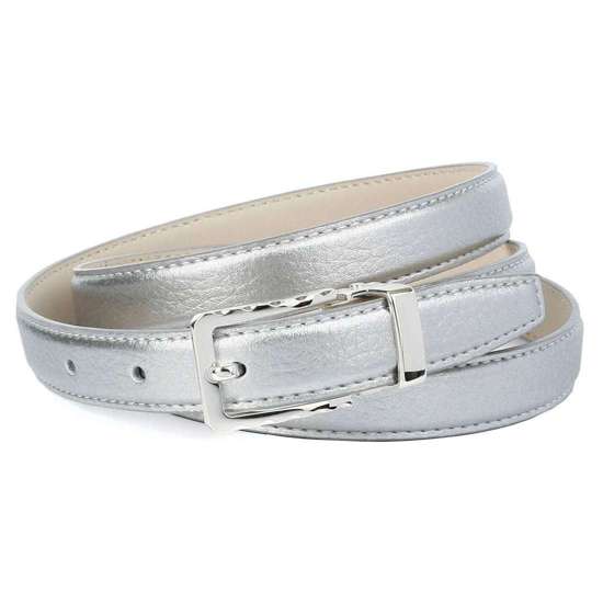 Ремень из кожи с тиснением оленя и серебристой застежкой