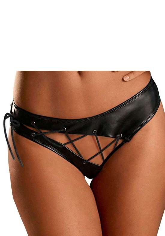 Трусики под кожу с эффектной шнуровкой (искусственная кожа)
