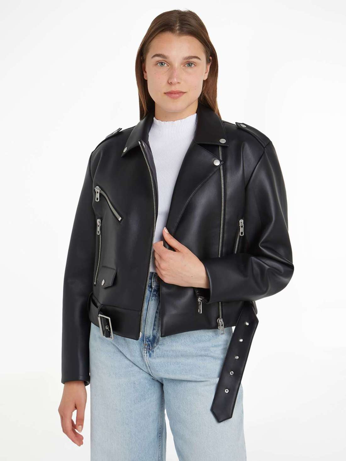 Кожаная куртка с поясом CLASSIC FAUX LEATHER BIKER