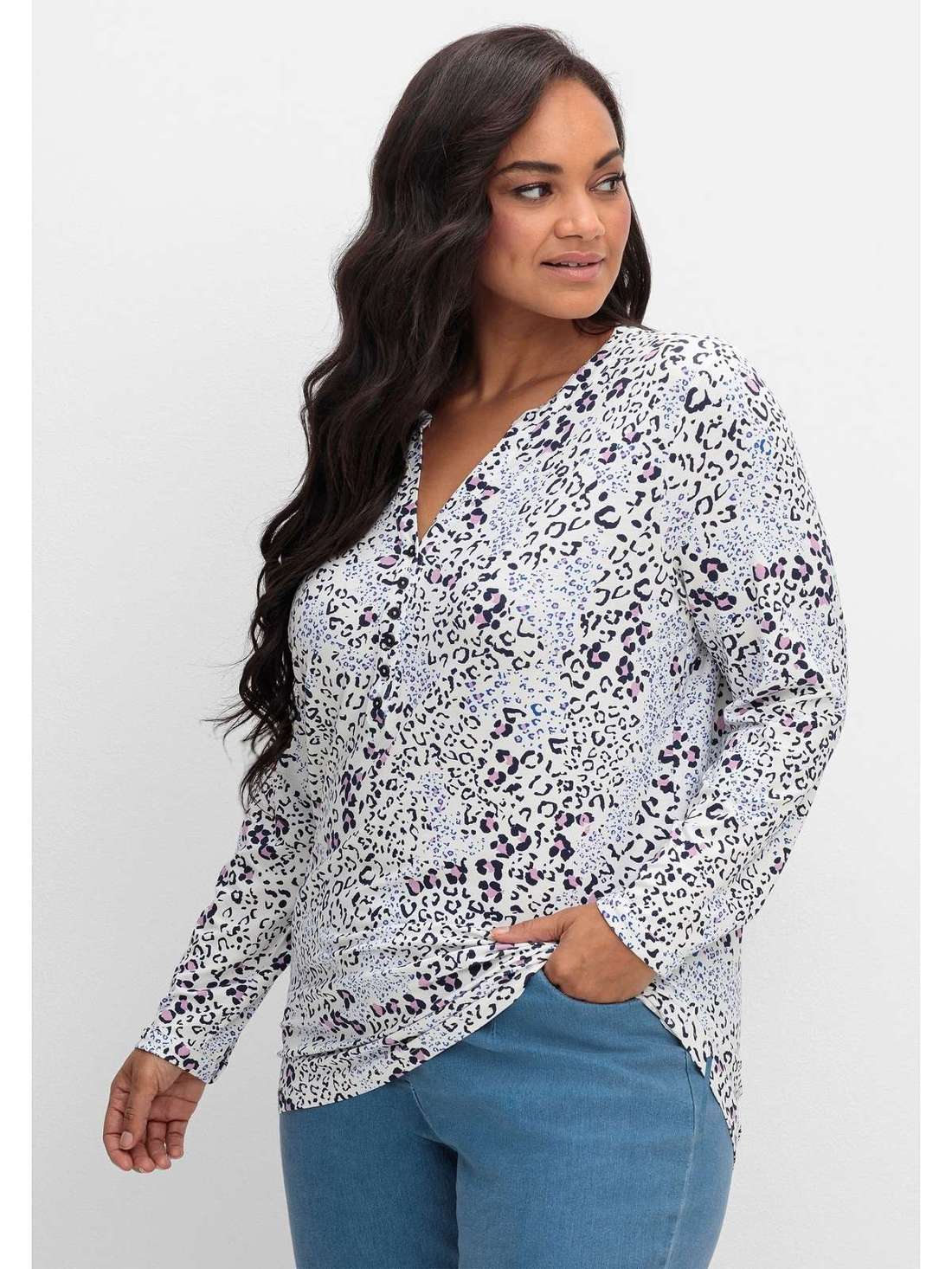 Блузка-рубашка с животным принтом и планкой на пуговицах Große Größen