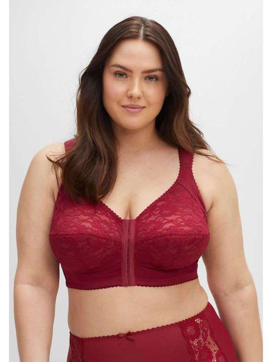 Бюстгальтер без косточек с кружевом и застежкой спереди. Große Größen