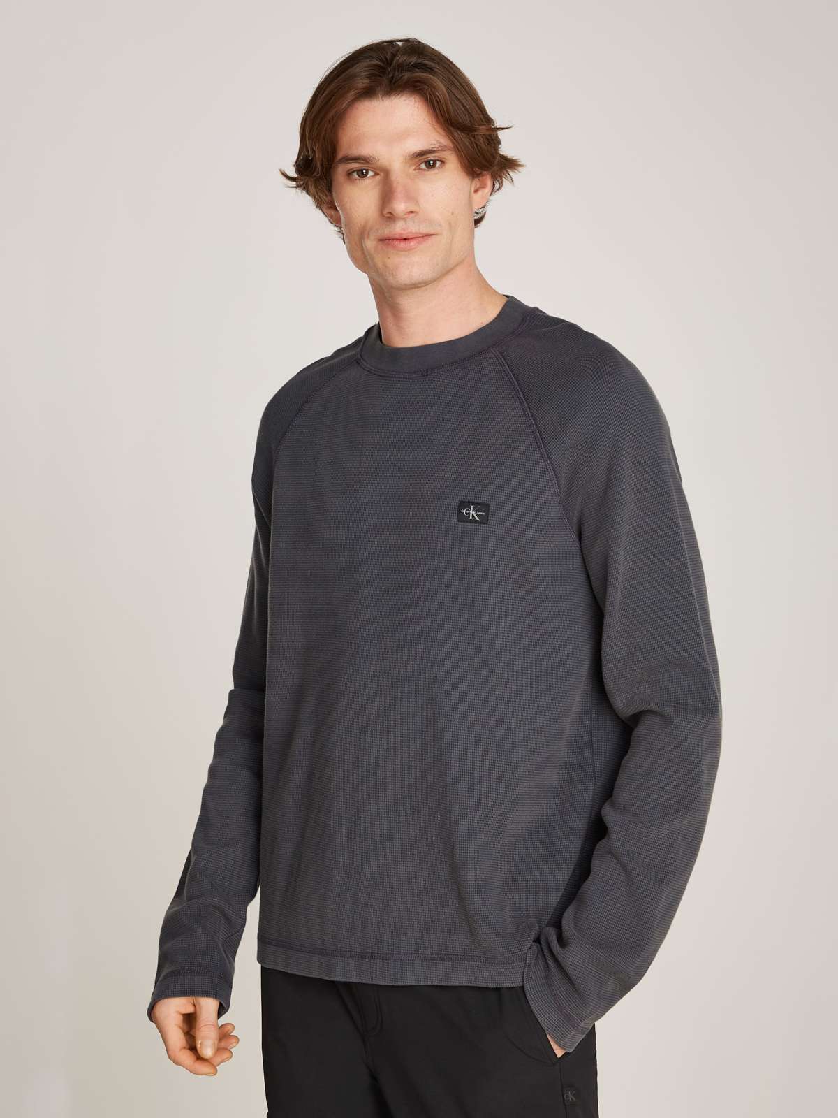 Рубашка с длинными рукавами выстиранного качества WASHED WOVEN LABEL WAFFLE RAGLAN