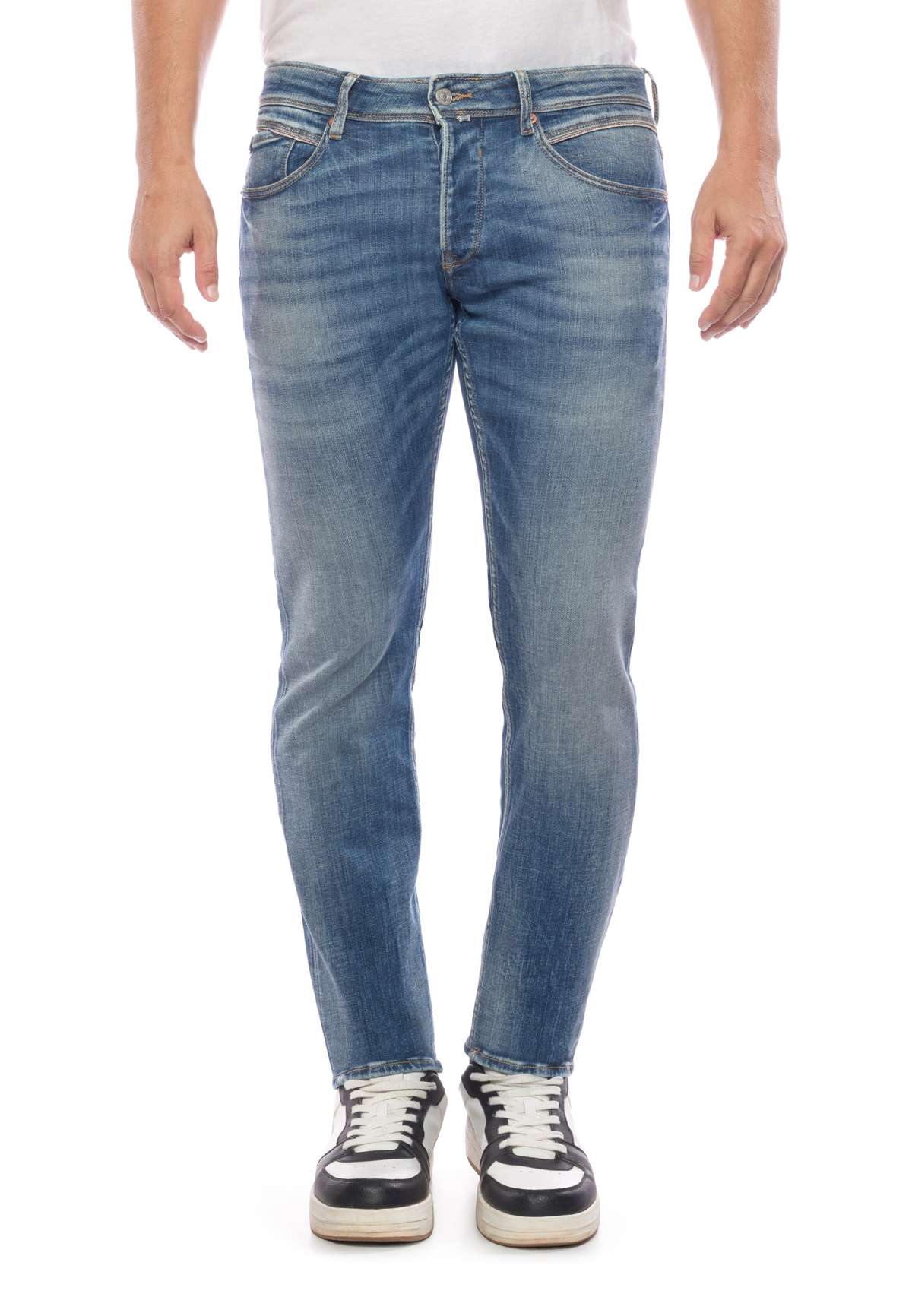 Джинсы узкого кроя с модной потертой JEAN HOMME GARDE