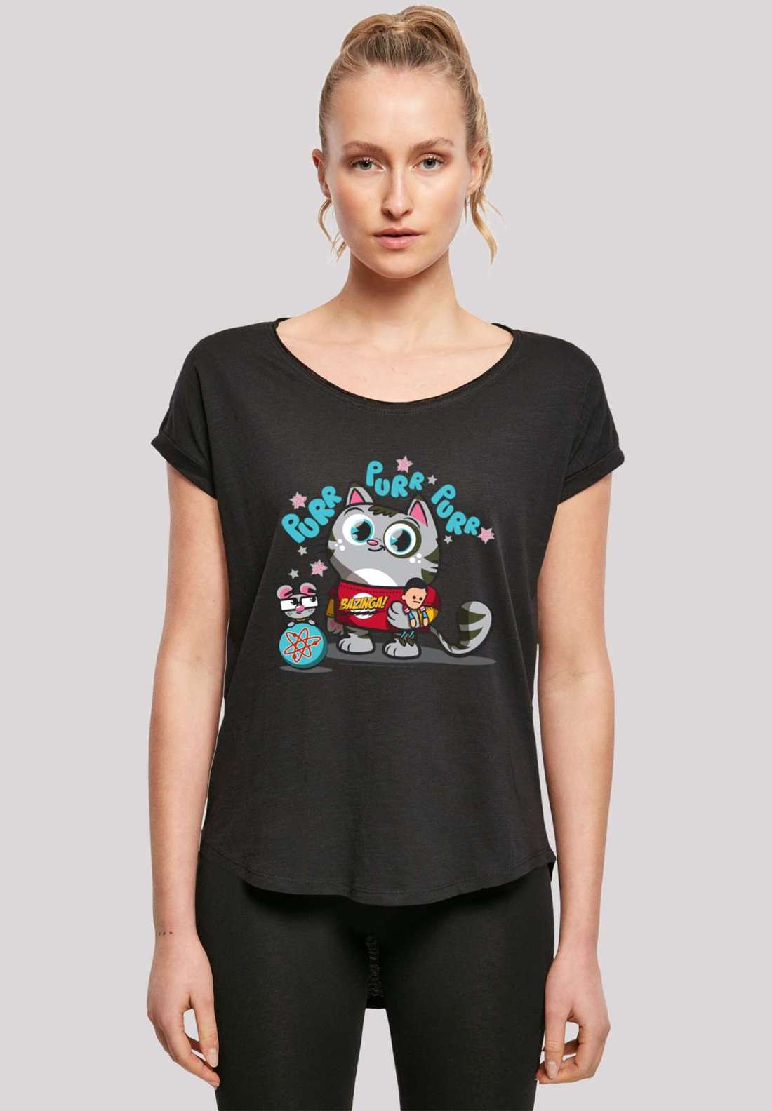 футболка Long Cut Shirt `Big Bang Theory Bazinga Kitty`