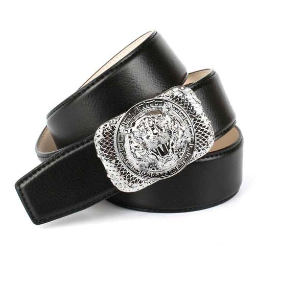 Ремень кожаный с застежкой серебристого цвета "Тигр"