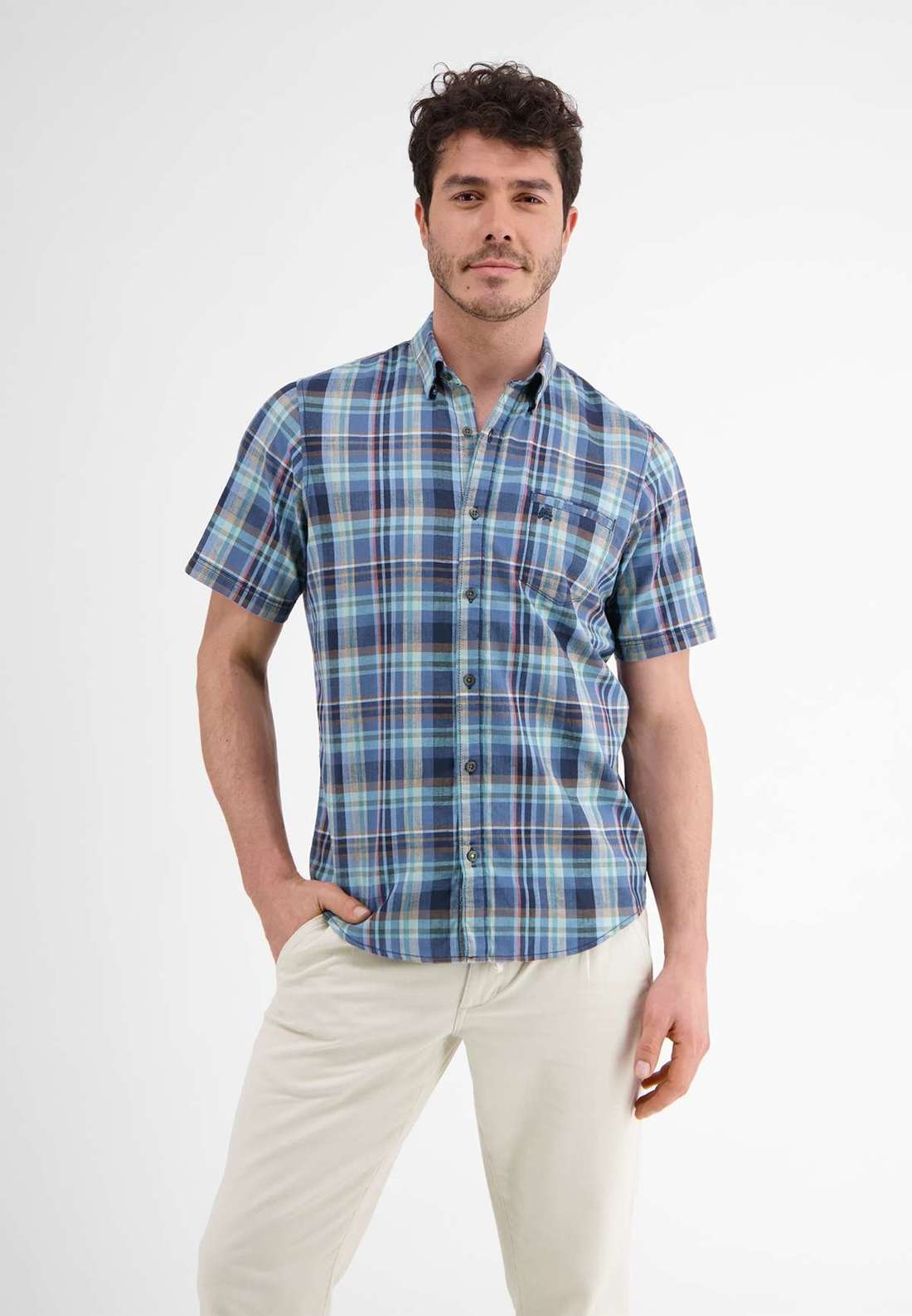 Рубашка с коротким рукавом LERROS Kariertes Halbarmhemd, Baumwoll-Leinen-Mix