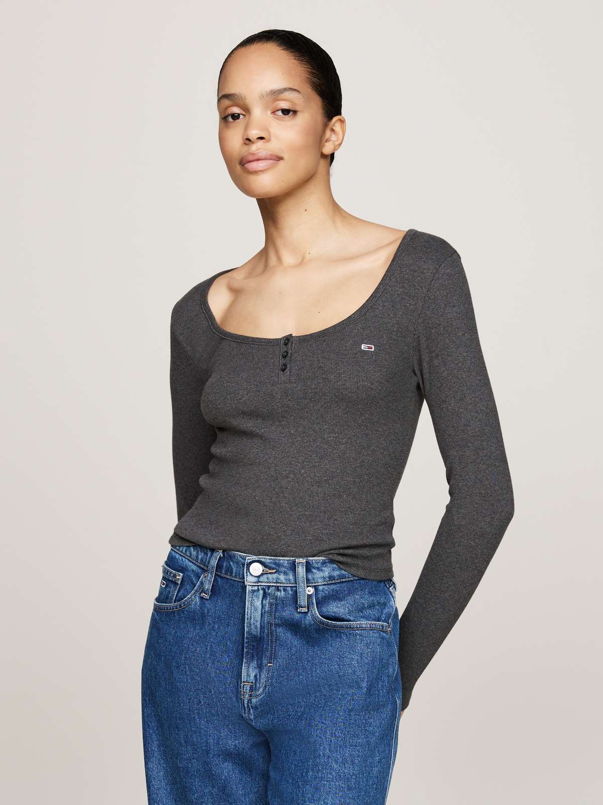 Хенли-рубашка с глубоким круглым вырезом TJW MELANGE HENLEY LS EXT