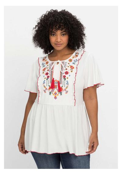 Блуза-рубашка с цветочной вышивкой и короткими рукавами