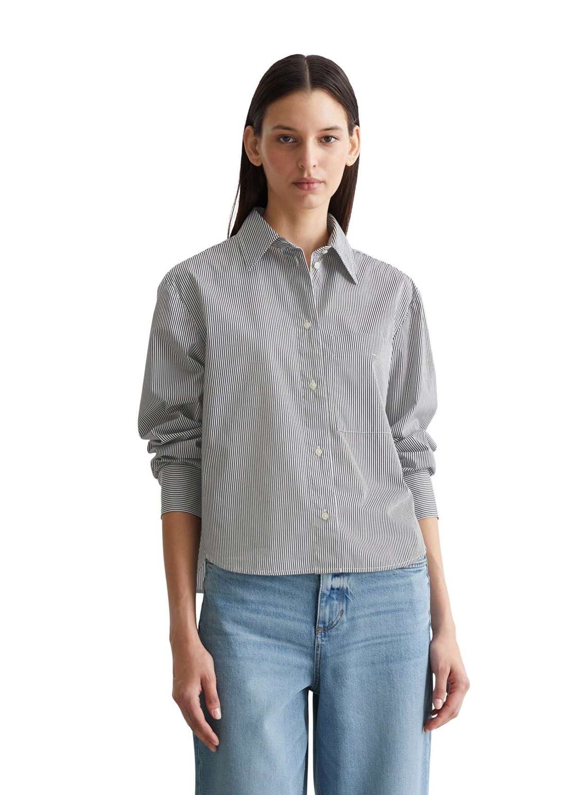 Блузка с длинными рукавами aus Premium-Baumwoll-Popeline