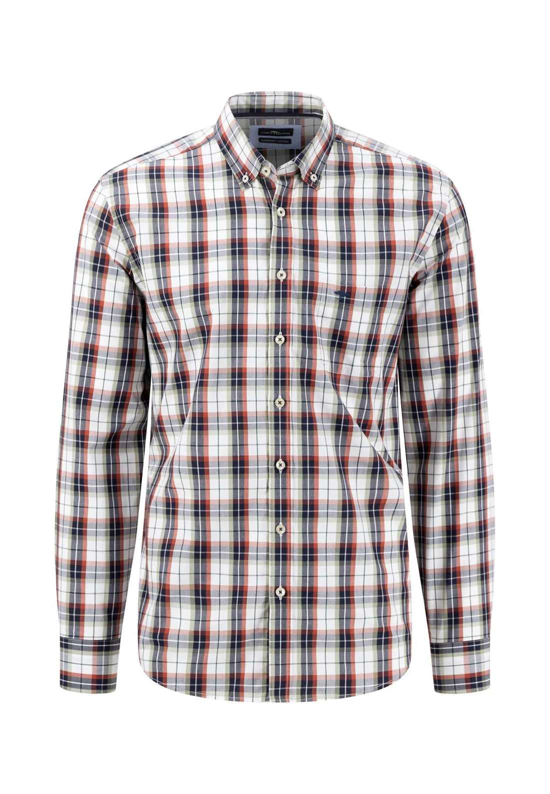 Рубашка в клетку с тисненым логотипом на нагрудном кармане.