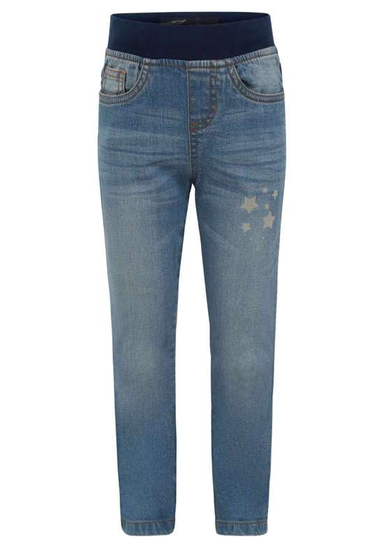 Джинсы без застежки с ребристым поясом и светоотражающим звездным принтом