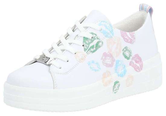 Кроссовки на платформе с нежным принтом в виде целующихся губ.