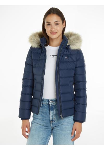 Пуховик с капюшоном с искусственным мехом на капюшоне и... BASIC HOODED DOWN JACKET