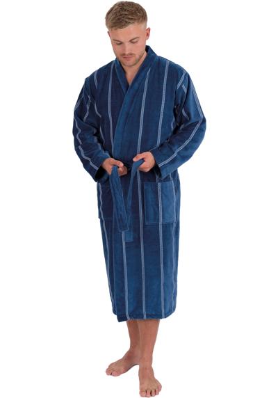 Халат мужской, (1 шт., с поясом), с воротником-кимоно, в полоску, длинный