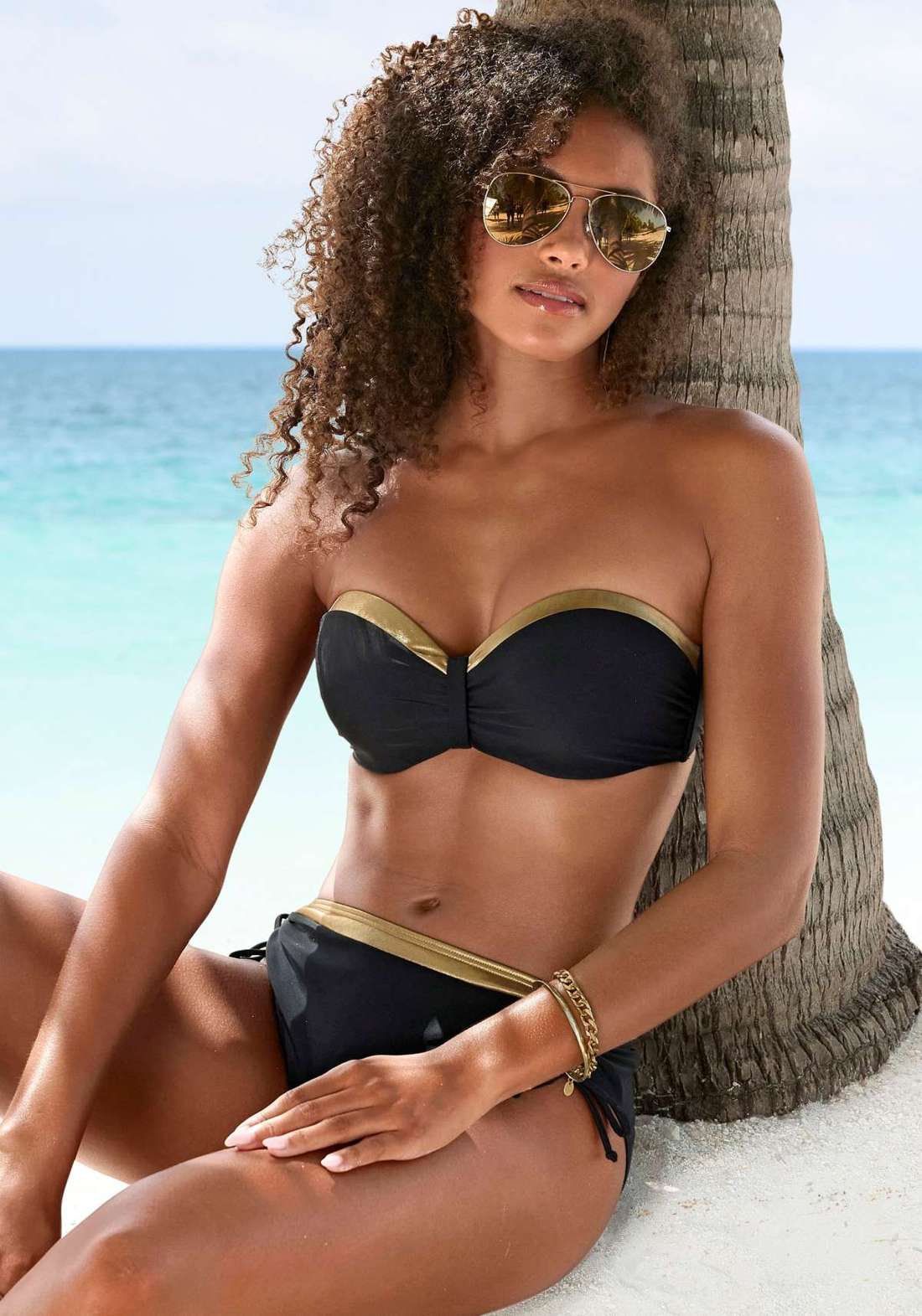 Лиф бикини-бандо на косточках со вставкой из модного материала Elodie