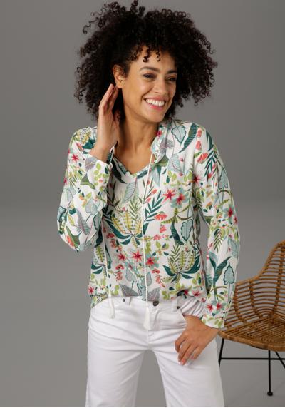 Блузка без шнуровки с принтом цветов и листьев