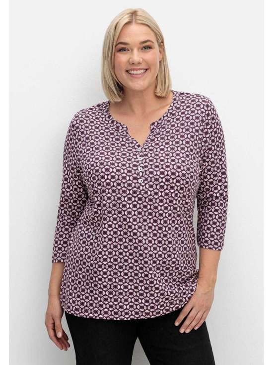 Рубашка с рукавом 3/4 и принтом в стиле ретро по всей поверхности. Große Größen