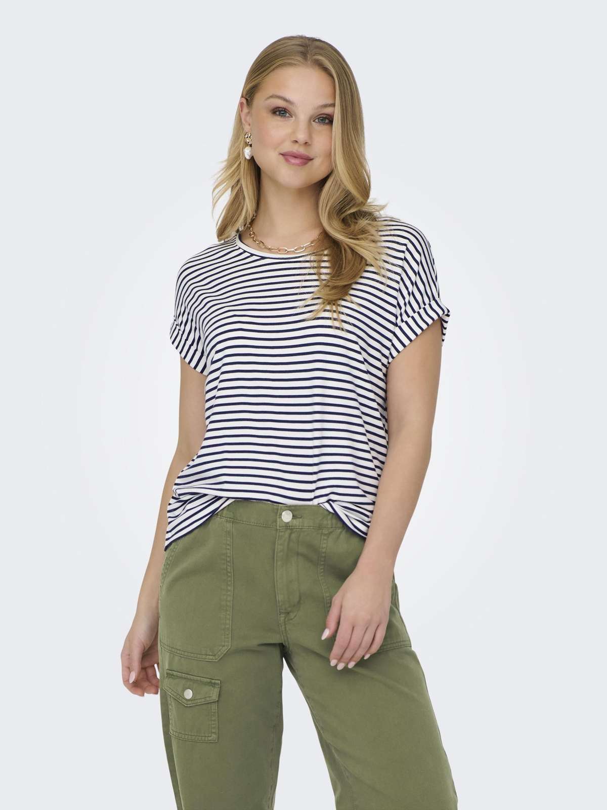 Футболка с манжетами на руке ONLMOSTER STRIPE S/S O-NECK TOP JRS NOOS