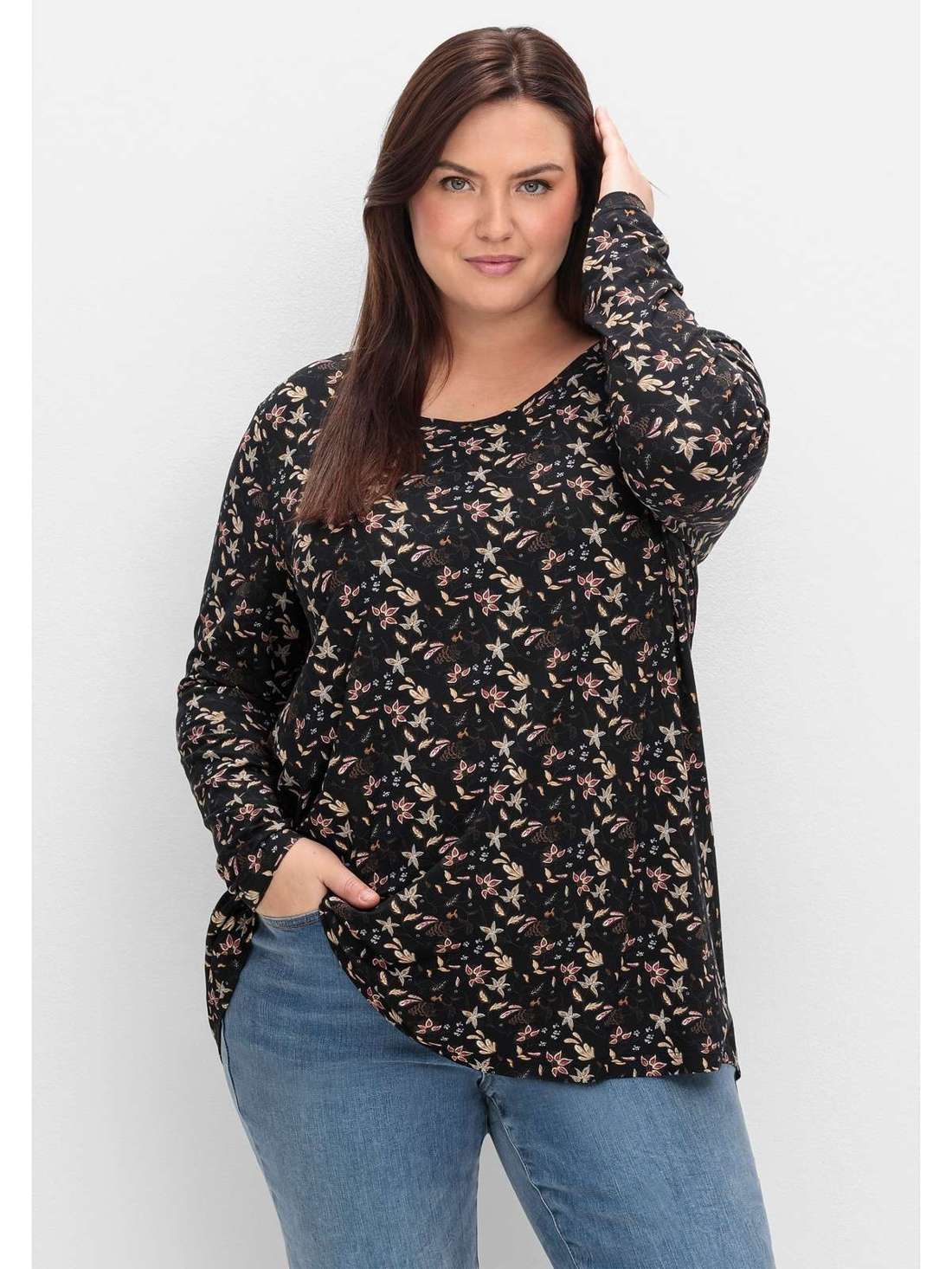 Рубашка А-силуэта с длинными рукавами и принтом по всей поверхности Große Größen