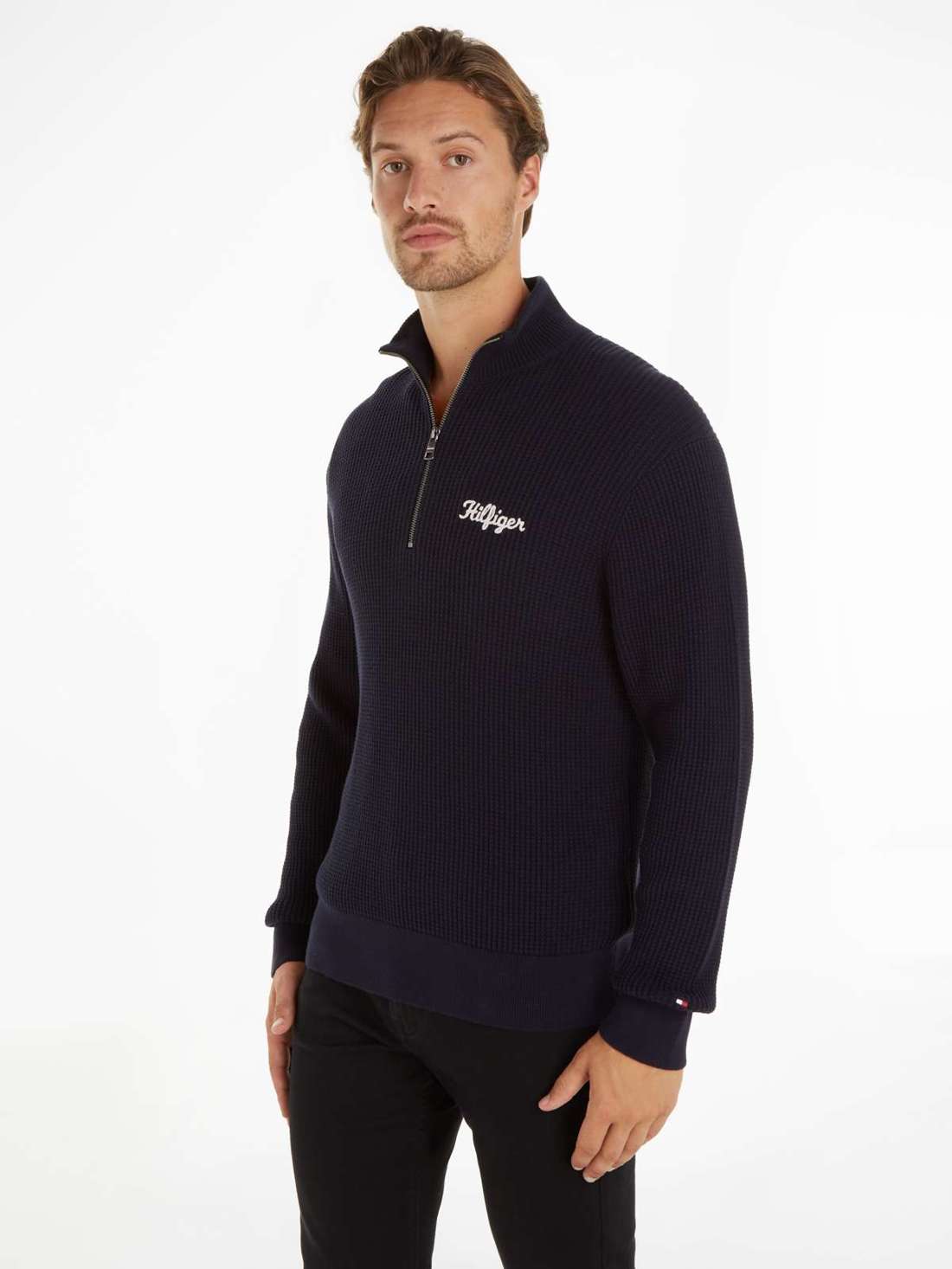 Свитер с круглым вырезом HILFIGER GRAPHIC WAFFLE ZIP MOCK