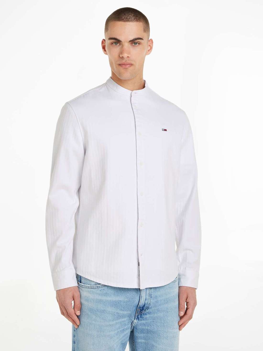 Фланелевая рубашка с коротким воротником стойкой. TJM REG MAO FLANNEL SHIRT