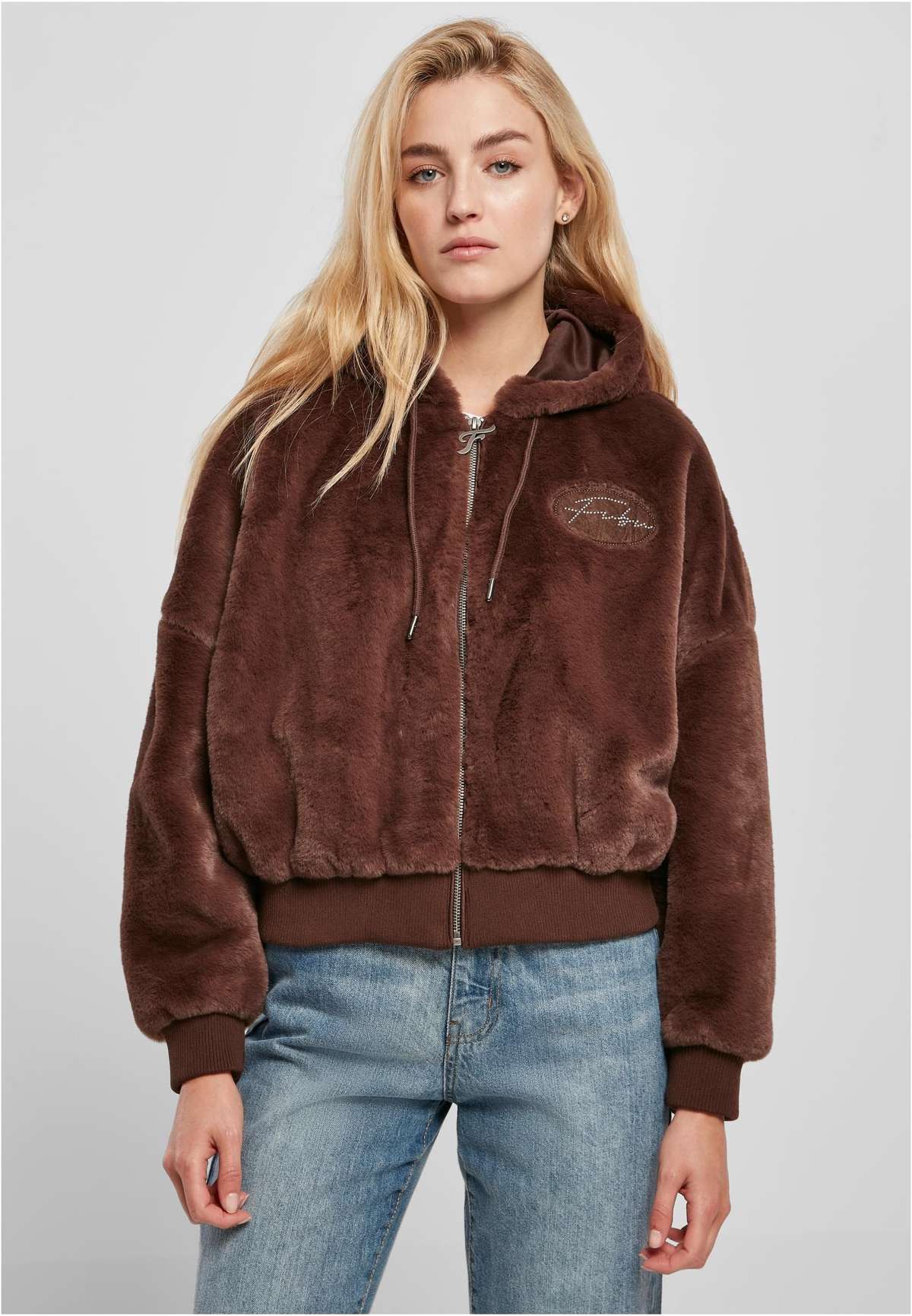 куртка колледжа Damen FW224-022-1 Signature Rhinestone Fur Jacket brown