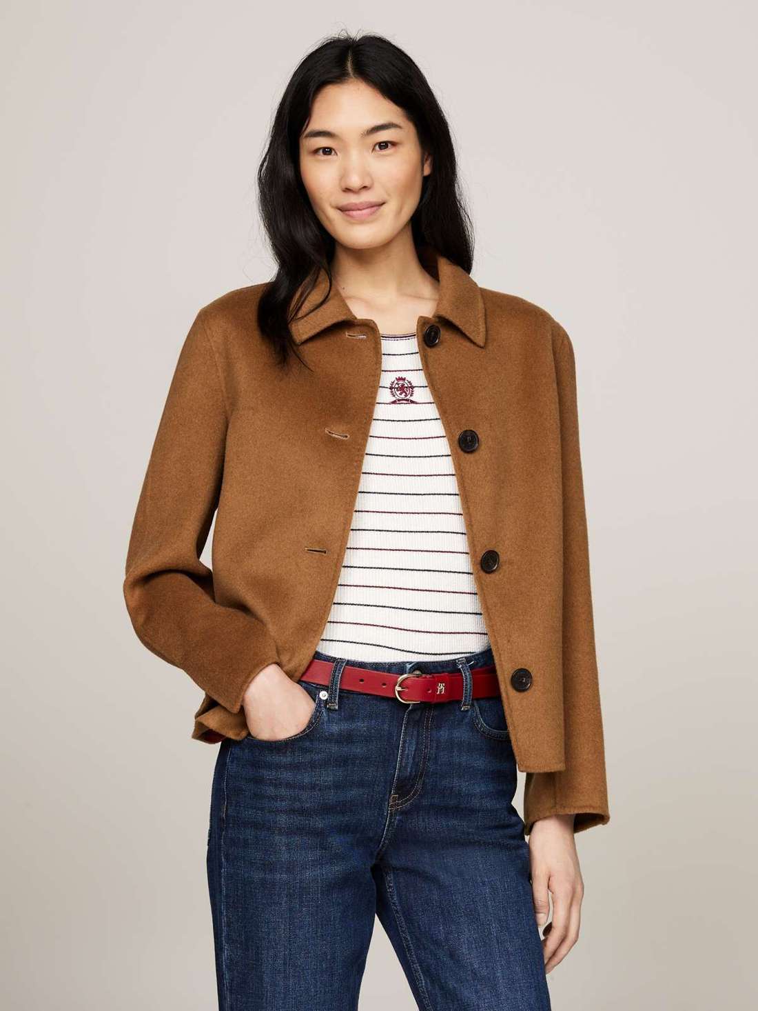 Тренч с флагом Tommy Hilfiger MD DF WOOL BLEND SHORT SB TRENCH