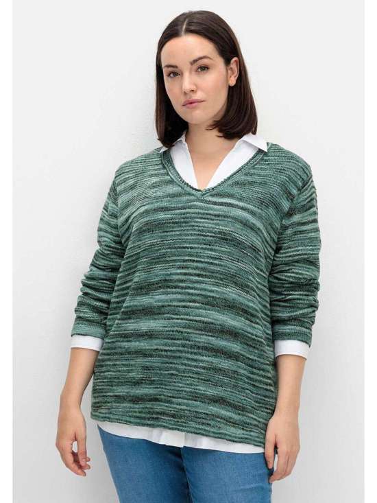 Свитер с V-образным вырезом из тонкой пряжи Große Größen